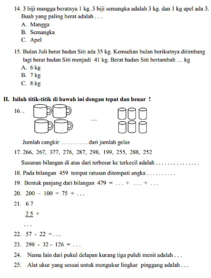 Latihan Soal Matematika Kelas 3 SD Semester 2 Latihan Soal Matematika Kelas 3 SD Semester 2