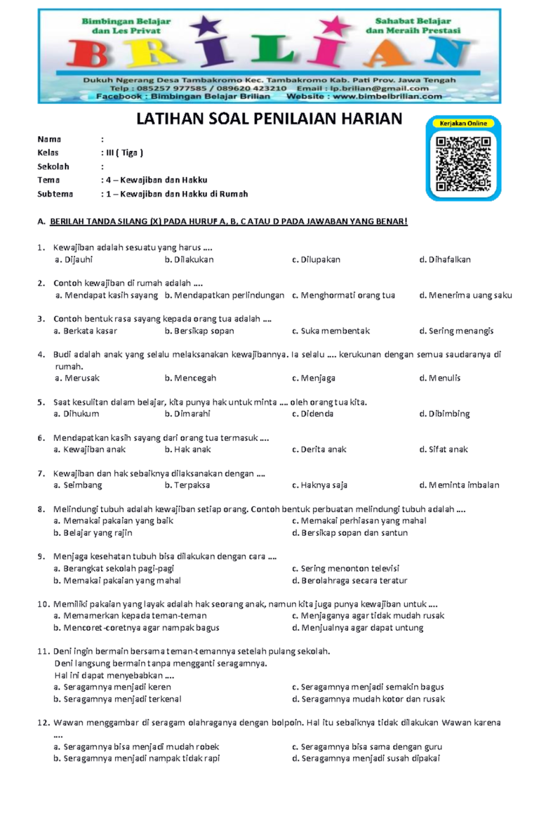 5 Rahasia Latihan Contoh Soal Kelas 3 SD Tema 4 Kewajiban dan Hakku Agar Nilai Maksimal