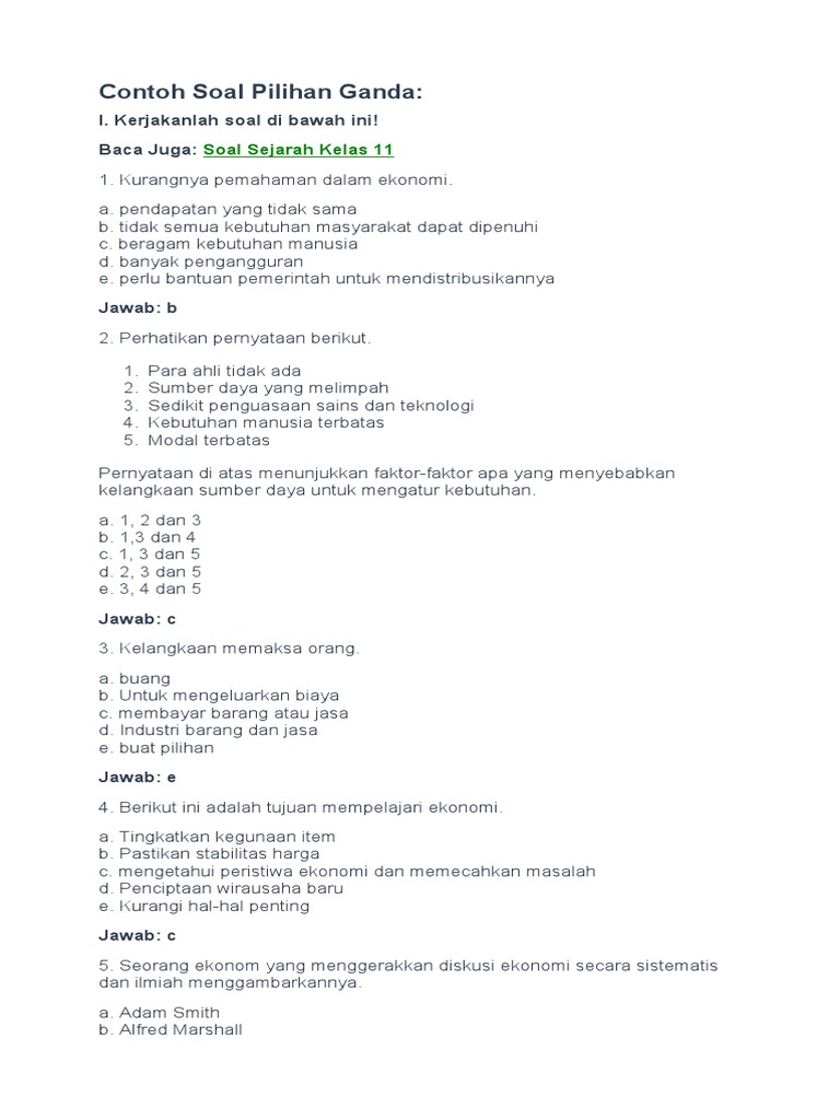 7 Rahasia Contoh Soal Ujian Pilihan Ganda Ekonomi Kelas 11 Semester 1 Wajib Tahu!