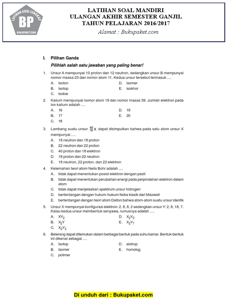 Contoh Soal Ujian Kimia Kelas 10 Semester 1 Ternyata Sesimple Ini, Wajib Tahu Sebelum Terlambat