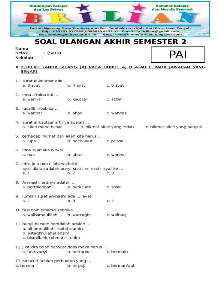 Ini 7 Contoh Soal Ujian PAI Semester 2 Kelas 1 SD Beserta Kunci Jawabannya yang Wajib Diketahui