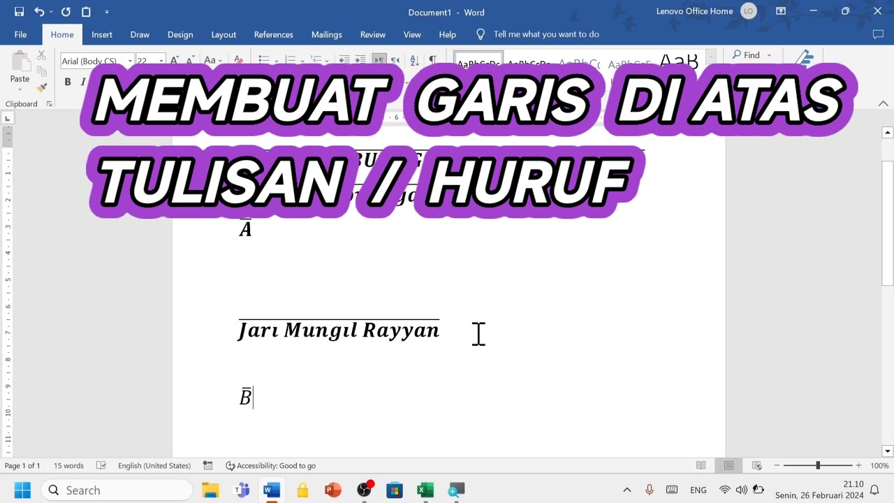 cara mengubah tulisan bergaris atas di word