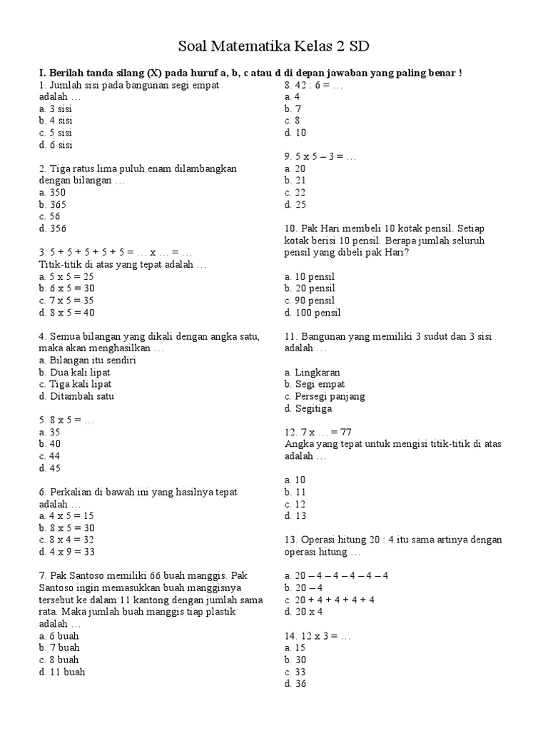 Ternyata Ini Rahasia Kisi-Kisi Soal Kelas 2 Tema 1 Pembelajaran 4 Muatan Matematika yang Wajib Dikuasai Siswa