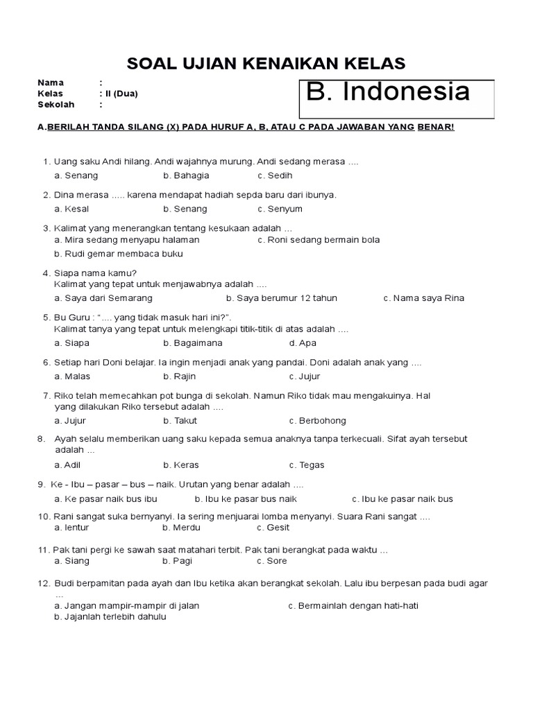 7 Rahasia Menguasai contoh soal bahasa indonesia mid sd kelas 2 tahun 2017 Ujian Tiba