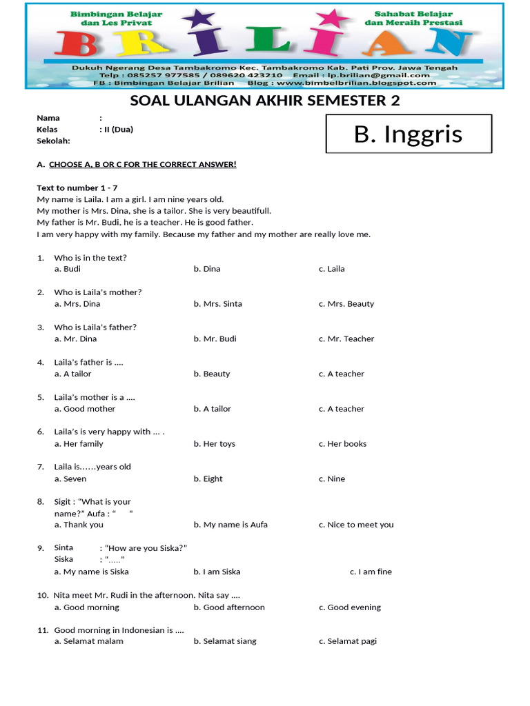 Rahasia Juara ASEAN Cup 2026 dan Kumpulan soal akhir semester 2 kelas 2 pelajaran.bahasa inggris