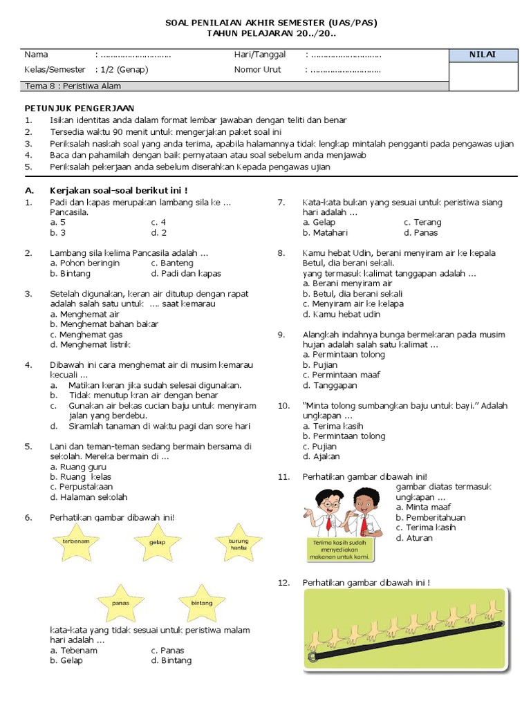 Rahasia Lulus Nilai Sempurna dengan Soal Akhir Semester 2 Kelas 1 SD Tema 8 Terbaru Rahasia Lulus Nilai Sempurna dengan Soal Akhir Semester 2 Kelas 1 SD Tema 8 Terbaru