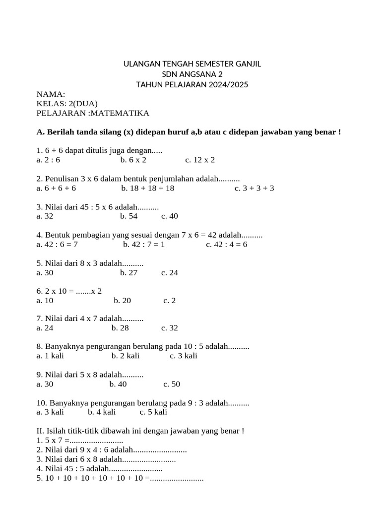 Rahasia Lulus Ujian: Contoh Soal UTS Matematika Kelas 2 SD Tema 3 Terlengkap Rahasia Lulus Ujian: Contoh Soal UTS Matematika Kelas 2 SD Tema 3 Terlengkap