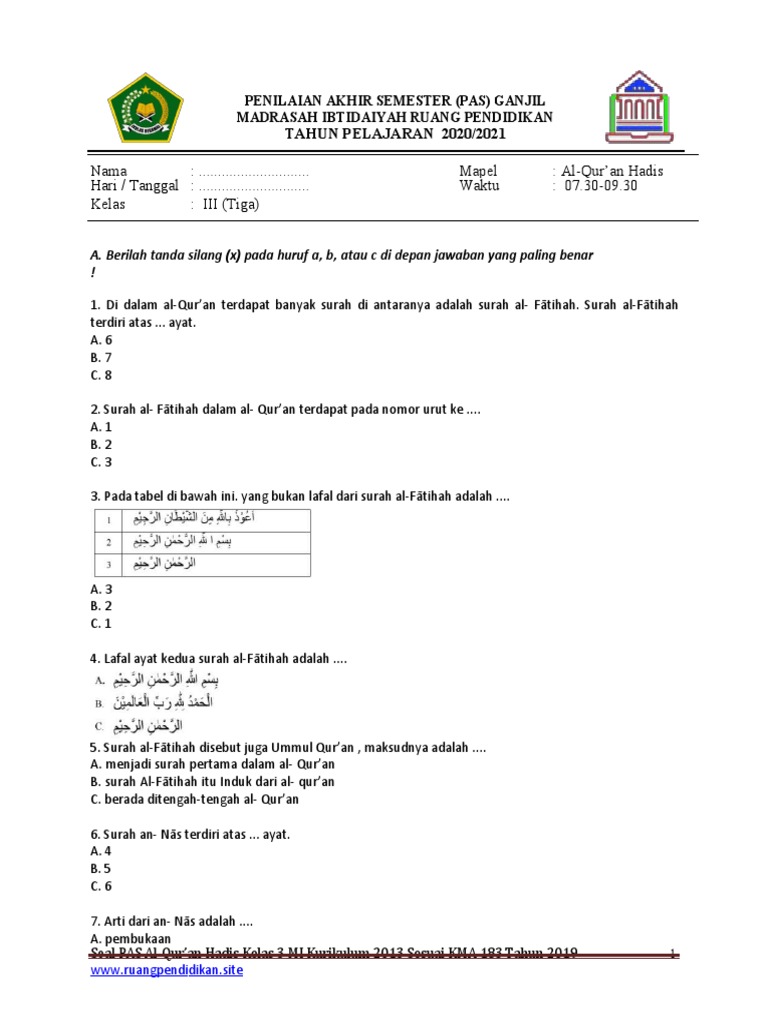 Rahasia Skor Sempurna Kerjakan Soal Qurdis Kelas 3 Semester 1 Agar Anak Makin Pintar
