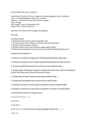 Wajib Tahu! Bocoran Contoh Soal UTS Kelas 3 SD Tema 3 Agar Nilai Sempurna Wajib Tahu! Bocoran Contoh Soal UTS Kelas 3 SD Tema 3 Agar Nilai Sempurna