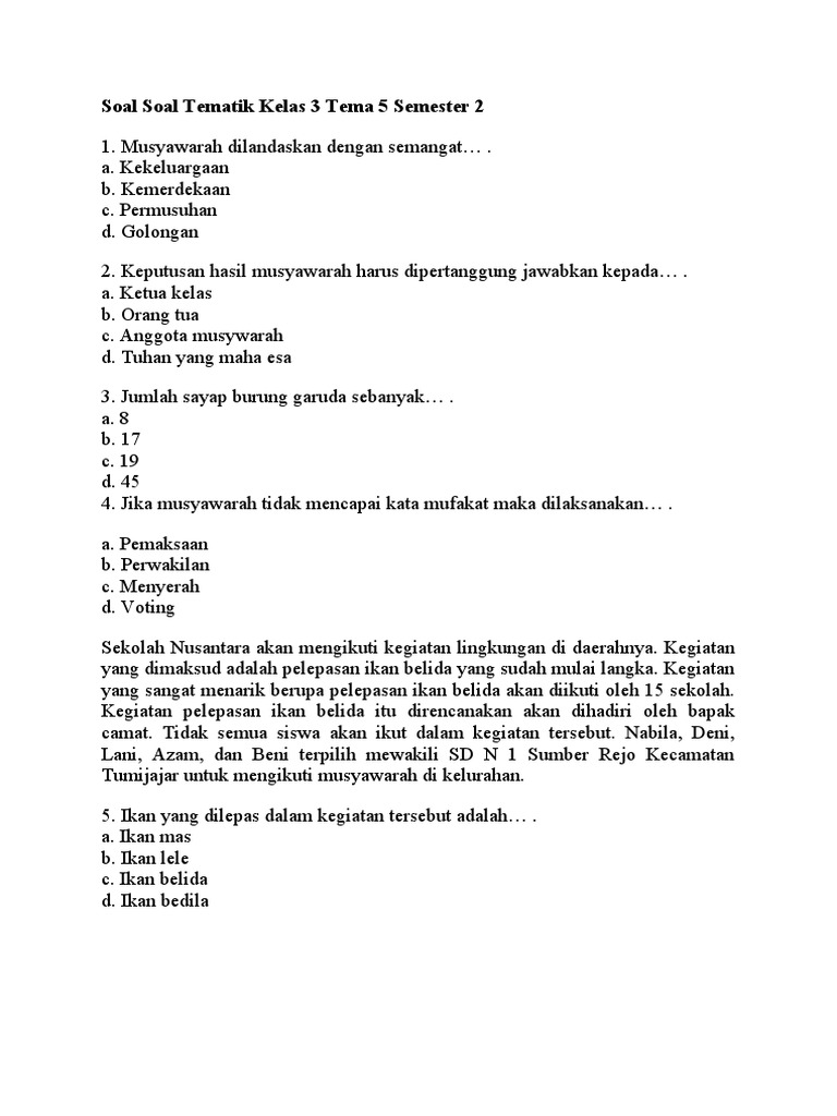 Wajib Tahu! Ini Kumpulan Contoh Soal UTS Kelas 3 Semester 2 Tema 5 Terbaru Wajib Tahu! Ini Kumpulan Contoh Soal UTS Kelas 3 Semester 2 Tema 5 Terbaru